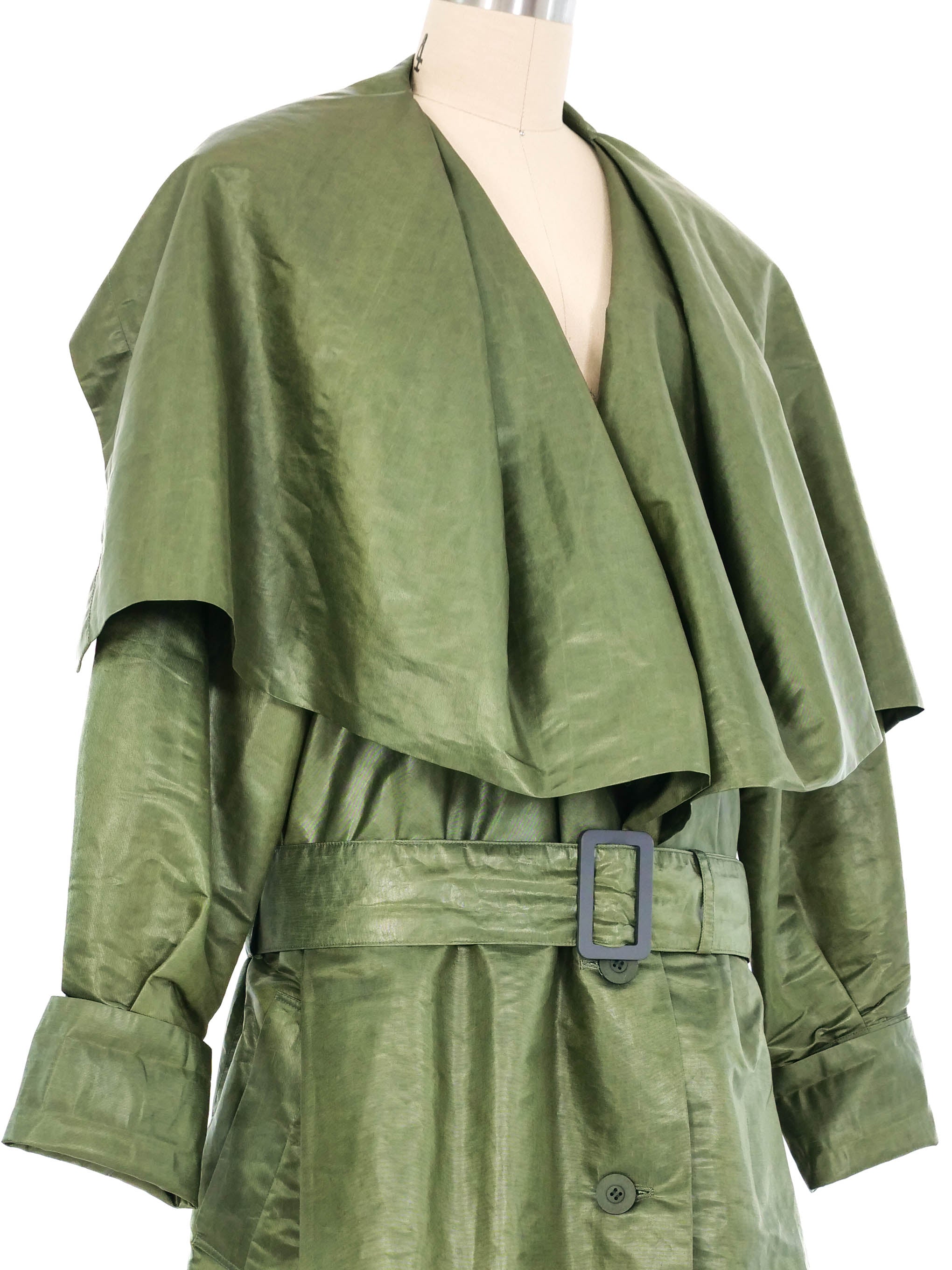 issey miyake オリーブグリーン トレンチコート Issey Miyake Green Oversized Lapel Cropped Trench Coat