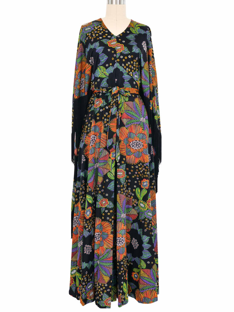 Fringed Jersey Floral Gown Dress arcadeshops.com