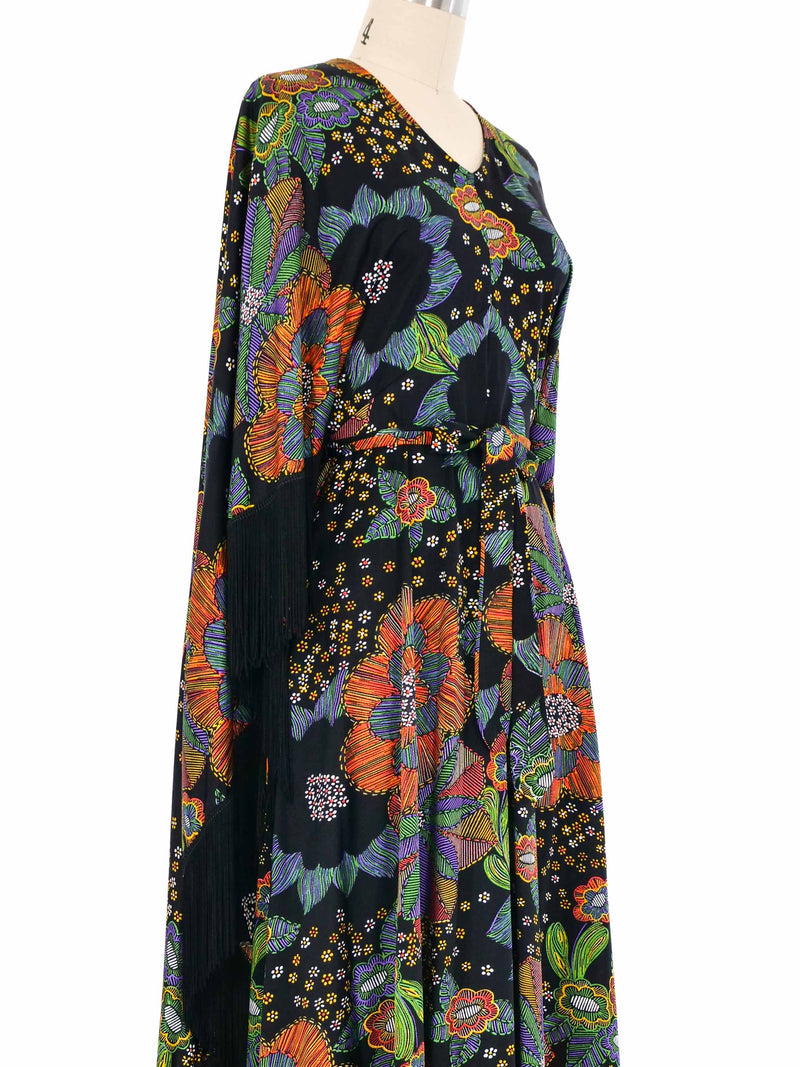 Fringed Jersey Floral Gown Dress arcadeshops.com