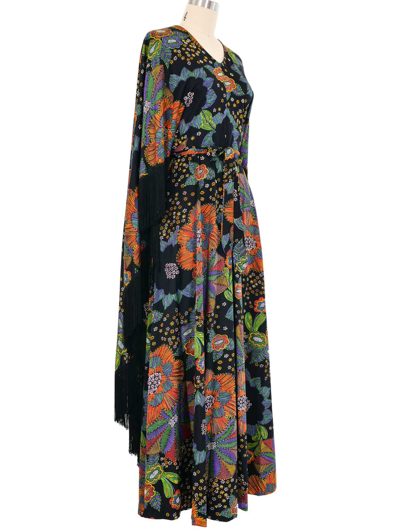 Fringed Jersey Floral Gown Dress arcadeshops.com