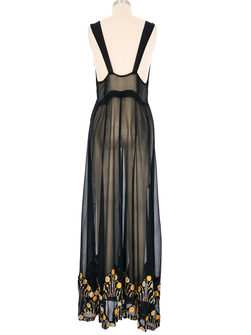 1920s Embroidered Sheer Chiffon Slip Dress 1920s Embroidered Sheer Chiffon Slip Dress