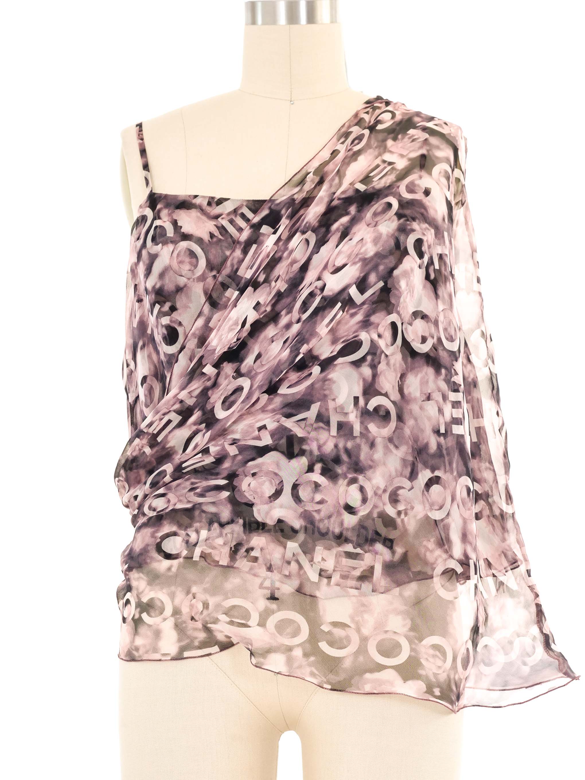 2002 Chanel Logo Floral Printed Silk Top Ensemble