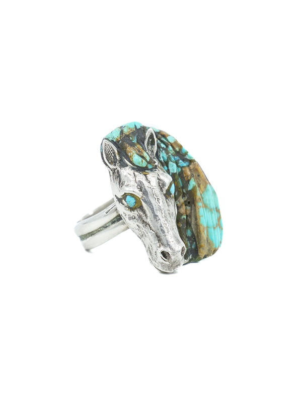 Johnny Blue Jay Sterling Turquoise Horse Head Ring Accessory arcadeshops.com