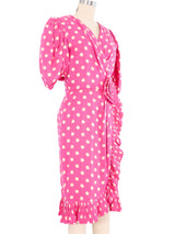 Albert Nipon Pink Polka Dot Ruffle Trim Dress Dress arcadeshops.com