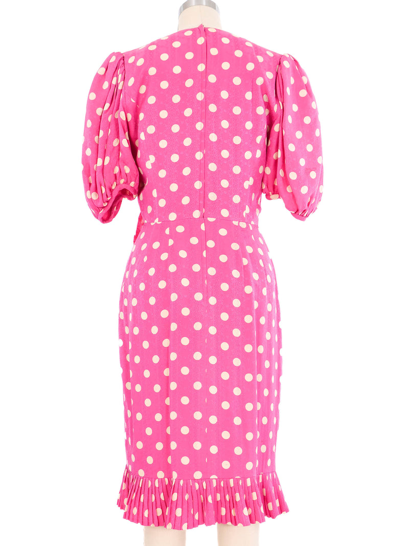 Albert Nipon Pink Polka Dot Ruffle Trim Dress Dress arcadeshops.com