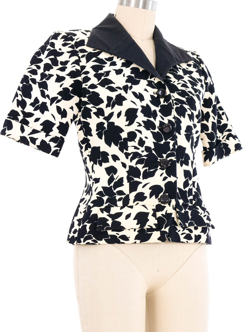 Yves Saint Laurent Cream Short Sleeve Floral Jacket Jacket arcadeshops.com