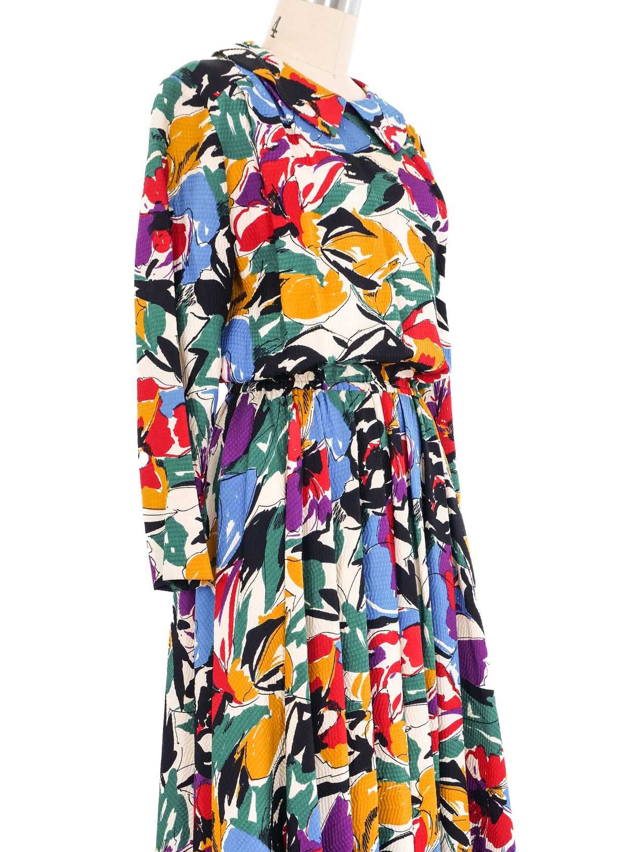 chinese dress ladies 1980s Christian Dior Silk Floral Print Dress