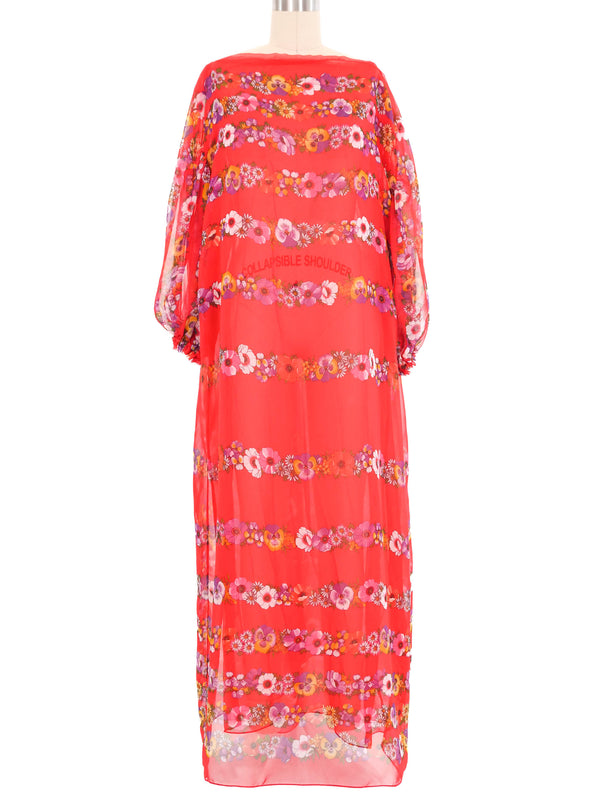 Giorgio di Sant'Angelo Red Floral Chiffon Maxi Dress Dress arcadeshops.com
