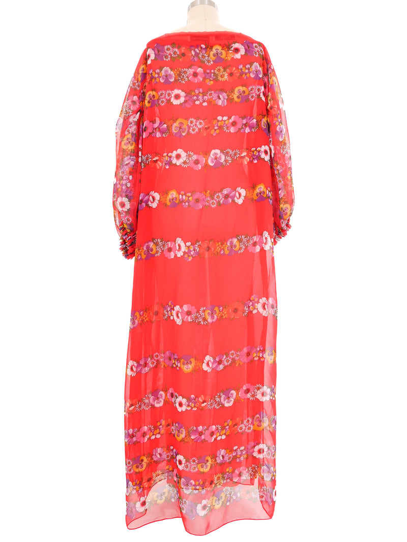 Giorgio di Sant'Angelo Red Floral Chiffon Maxi Dress Dress arcadeshops.com