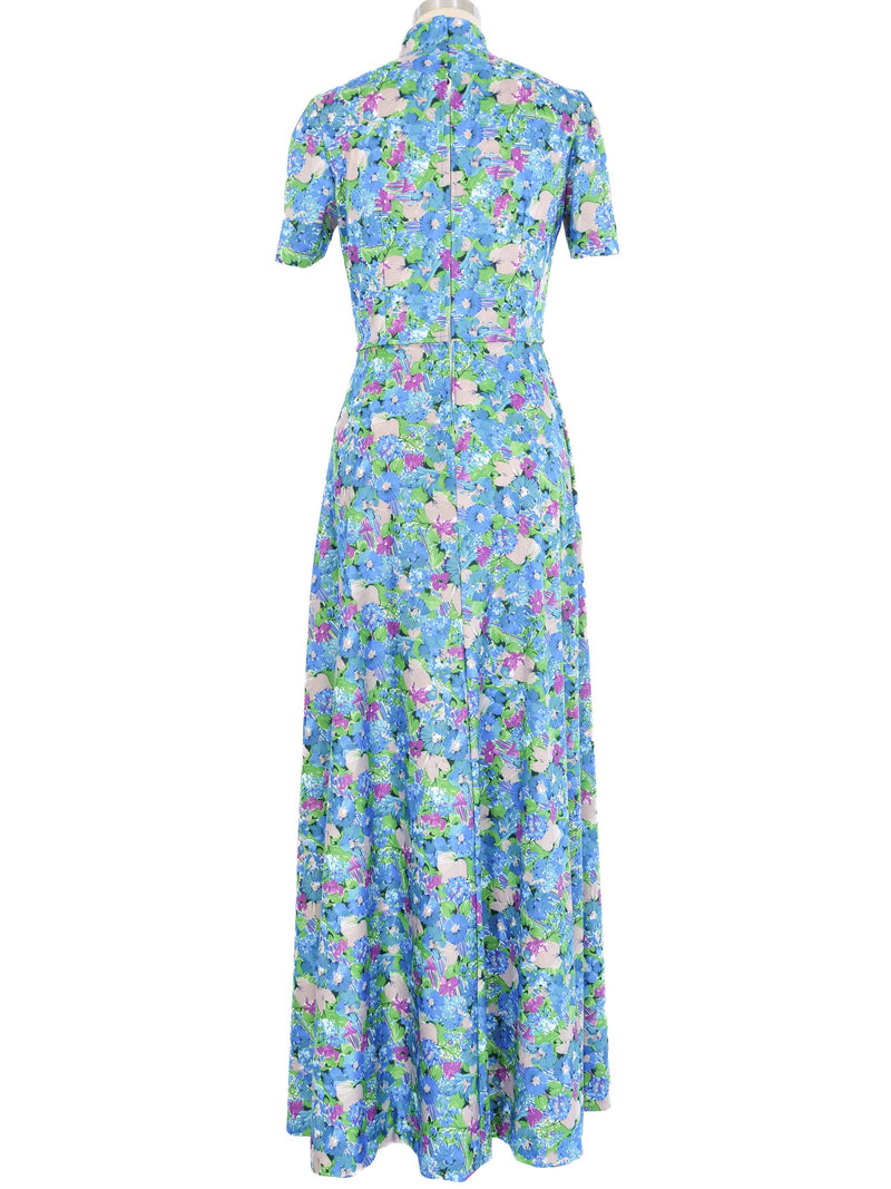 1970s Blue Floral Jersey Maxi Dress Dress arcadeshops.com