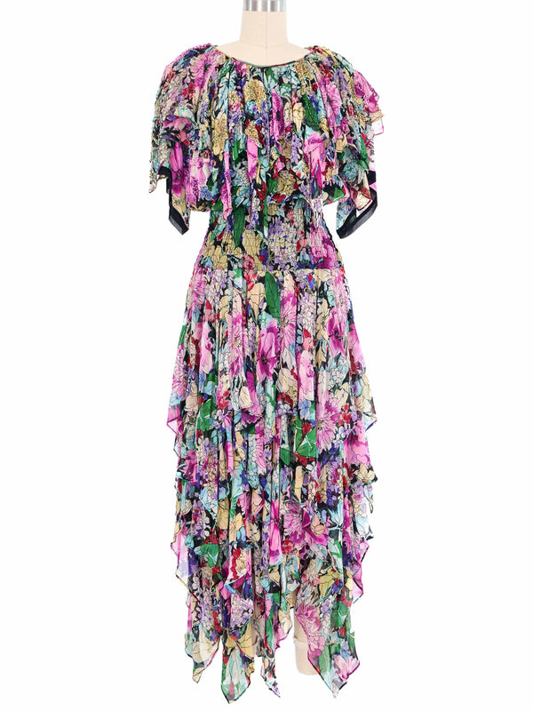 Diane Fries Bead Embellished Floral Handkerchief Dress Dress arcadeshops.com