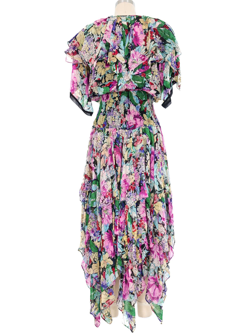 Diane Fries Bead Embellished Floral Handkerchief Dress Dress arcadeshops.com
