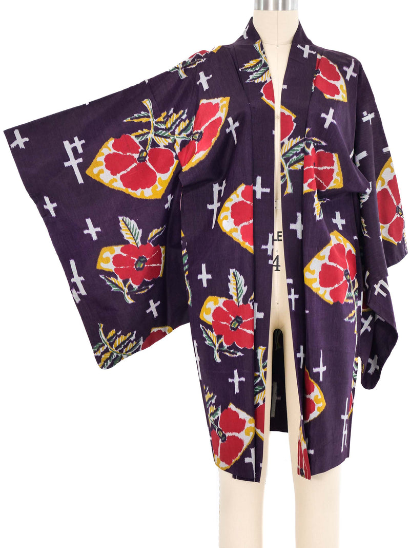 Dark Purple Floral Motif Kimono Jacket arcadeshops.com