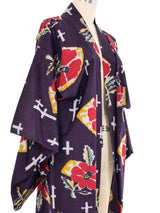 Dark Purple Floral Motif Kimono Jacket arcadeshops.com