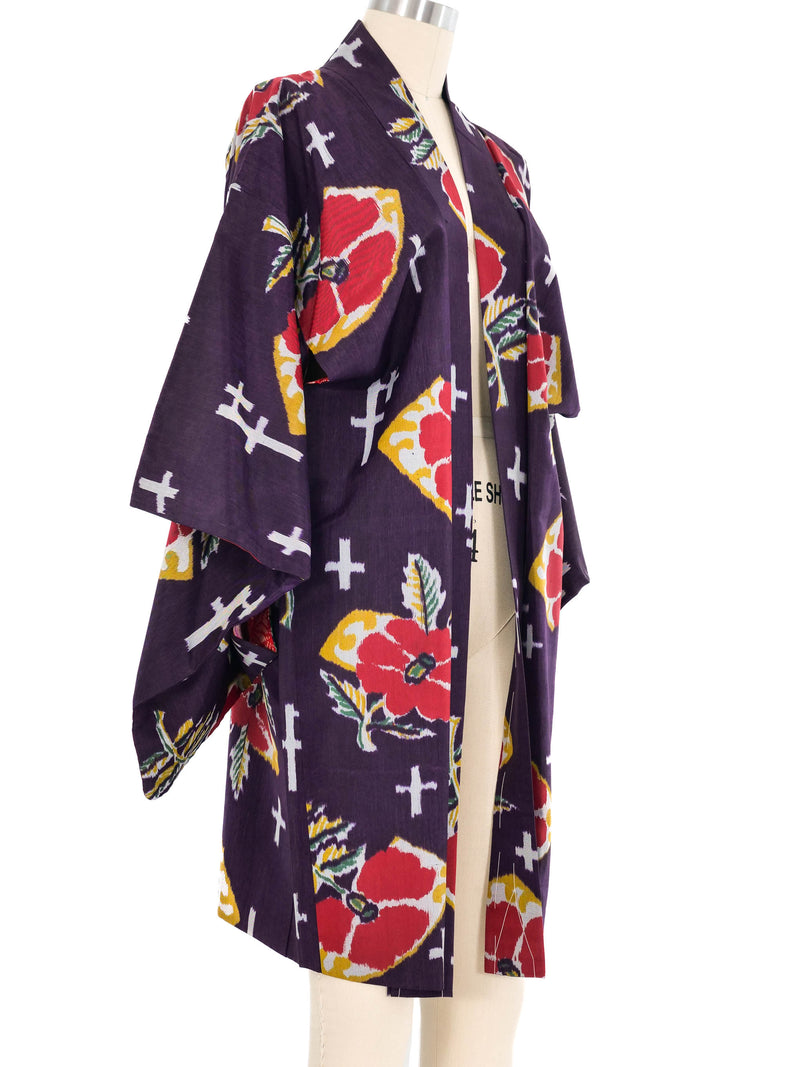 Dark Purple Floral Motif Kimono Jacket arcadeshops.com