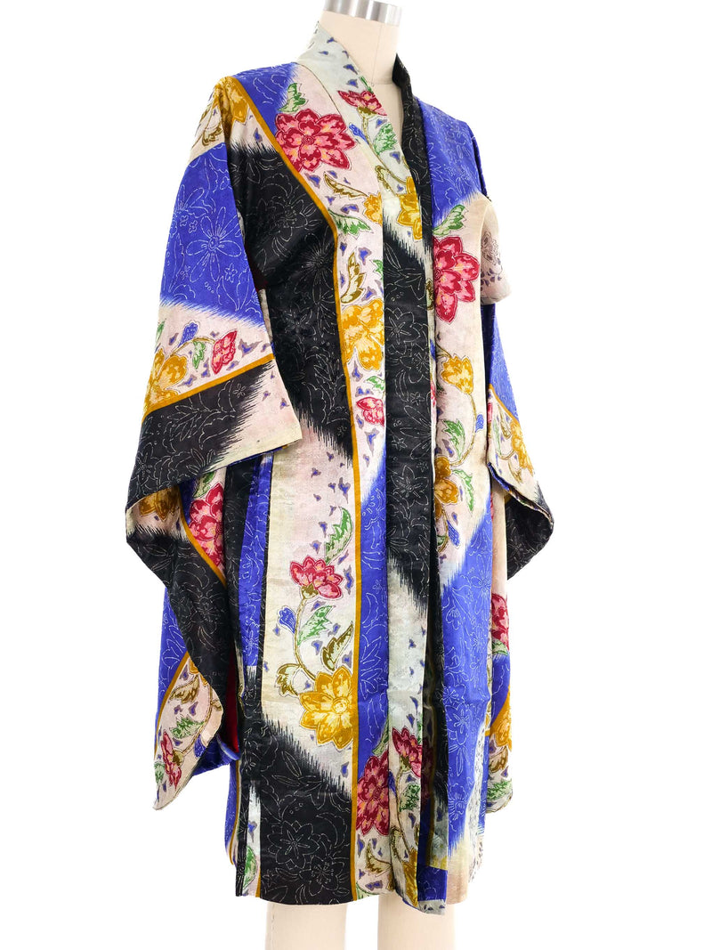 Blue And Black Floral Jacquard Kimono Jacket arcadeshops.com