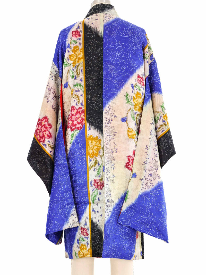 Blue And Black Floral Jacquard Kimono Jacket arcadeshops.com
