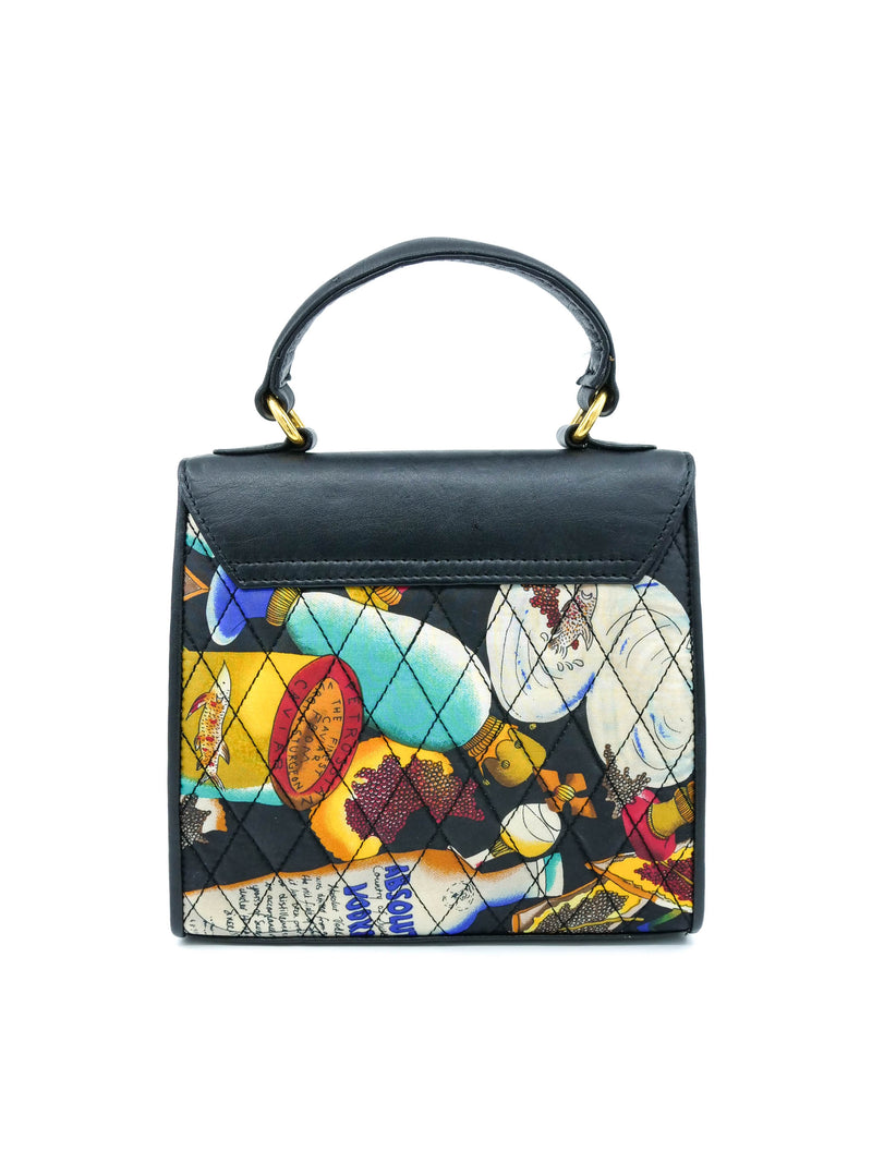 1990s Nicole Miller Quilted Alcohol And Caviar Print Top Handle Bag Accessory arcadeshops.com