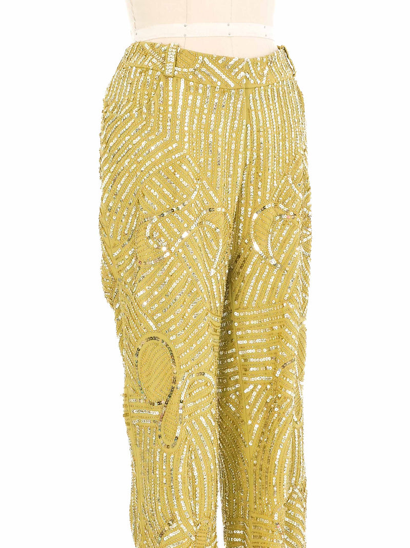 2005 Christian Dior Chartreuse Sequined Trousers Bottom arcadeshops.com