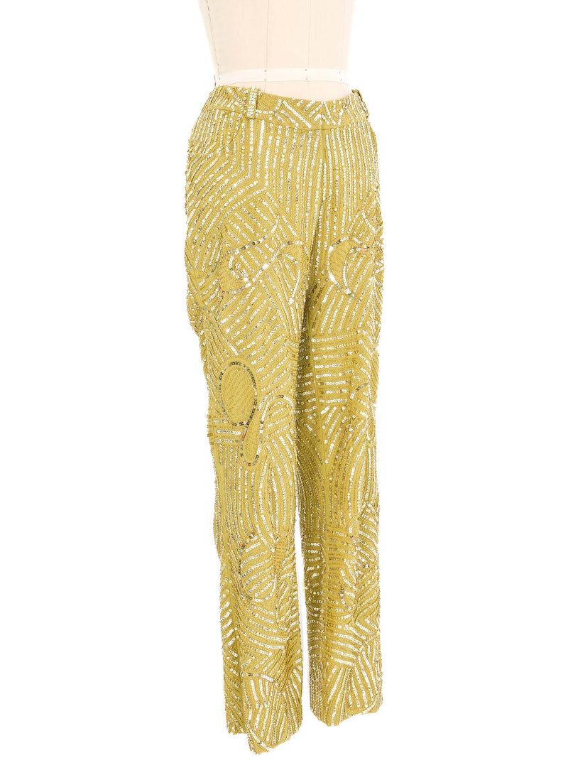 2005 Christian Dior Chartreuse Sequined Trousers Bottom arcadeshops.com