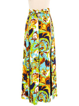 1970s Printed Split Maxi Skirt Bottom arcadeshops.com