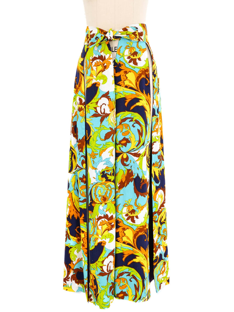1970s Printed Split Maxi Skirt Bottom arcadeshops.com