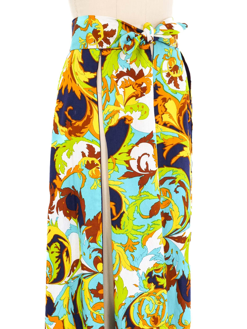 1970s Printed Split Maxi Skirt Bottom arcadeshops.com