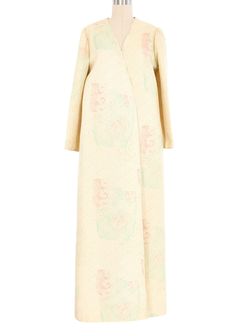 Mary McFadden Metallic Quilted Maxi Coat Jacket arcadeshops.com