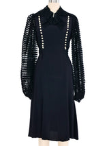 1940s Balloon Sleeve Lace Accent Crepe Midi Dress Dress arcadeshops.com