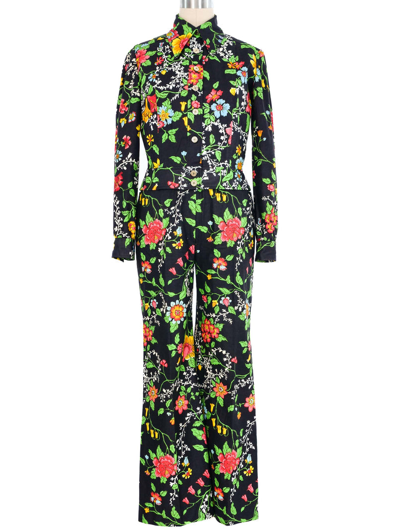 1970s Black Floral Cotton Suit Suit arcadeshops.com