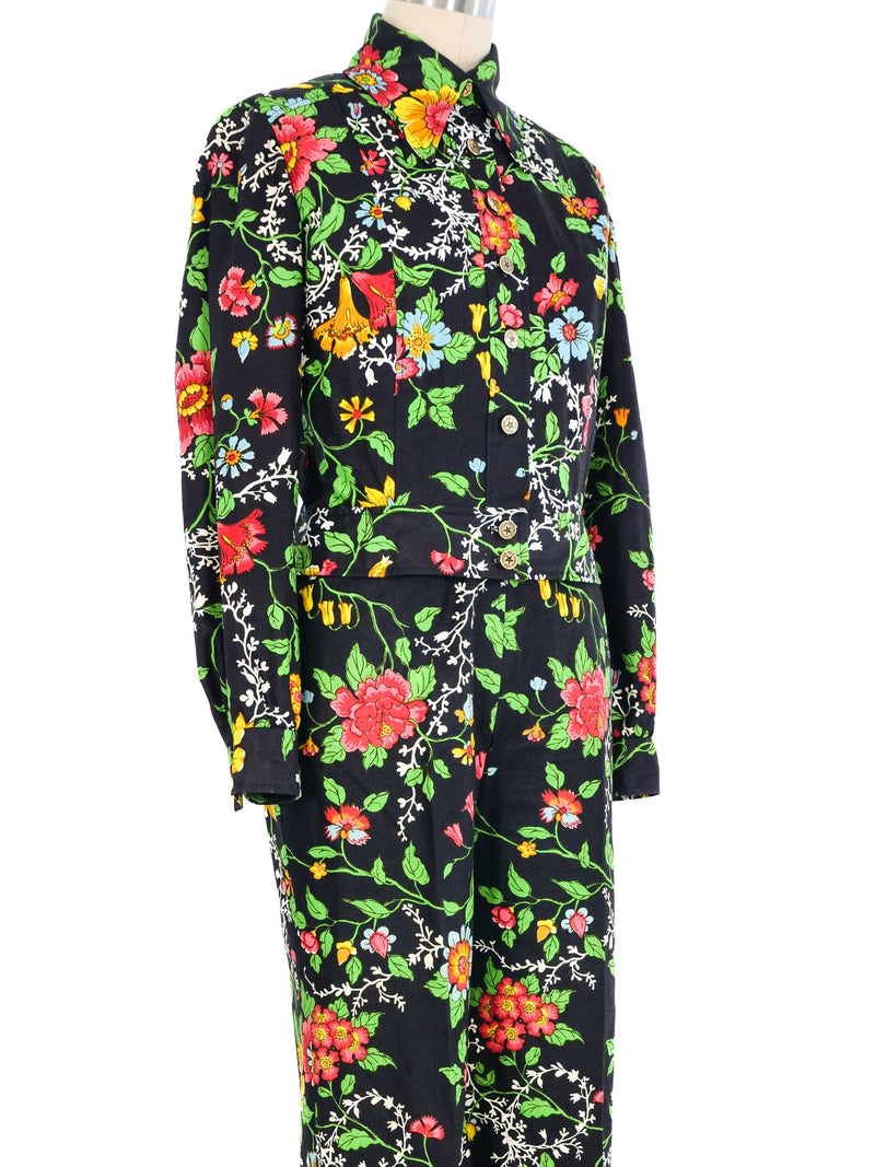 1970s Black Floral Cotton Suit Suit arcadeshops.com