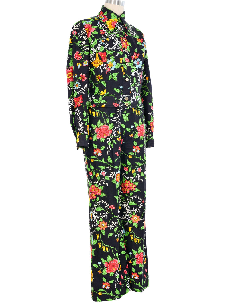 1970s Black Floral Cotton Suit Suit arcadeshops.com