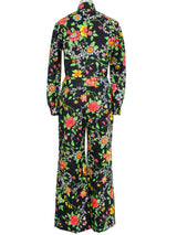 1970s Black Floral Cotton Suit Suit arcadeshops.com