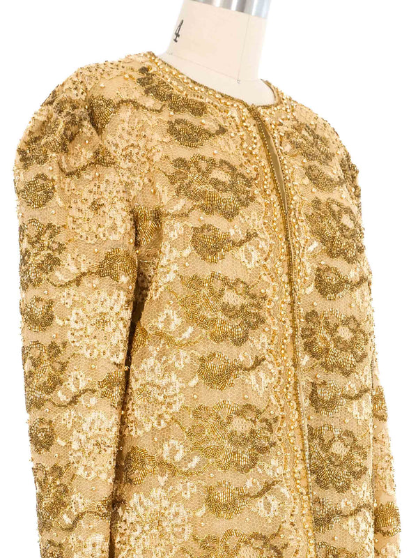 Mary McFadden Metallic Embellished Lace Jacket Jacket arcadeshops.com