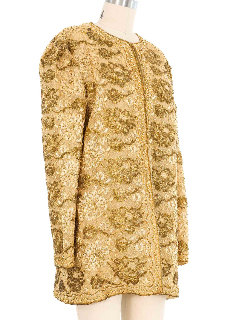 Mary McFadden Metallic Embellished Lace Jacket Jacket arcadeshops.com