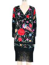 Adolfo Fringed Embroidered Wrap Dress Dress arcadeshops.com