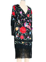 Adolfo Fringed Embroidered Wrap Dress Dress arcadeshops.com