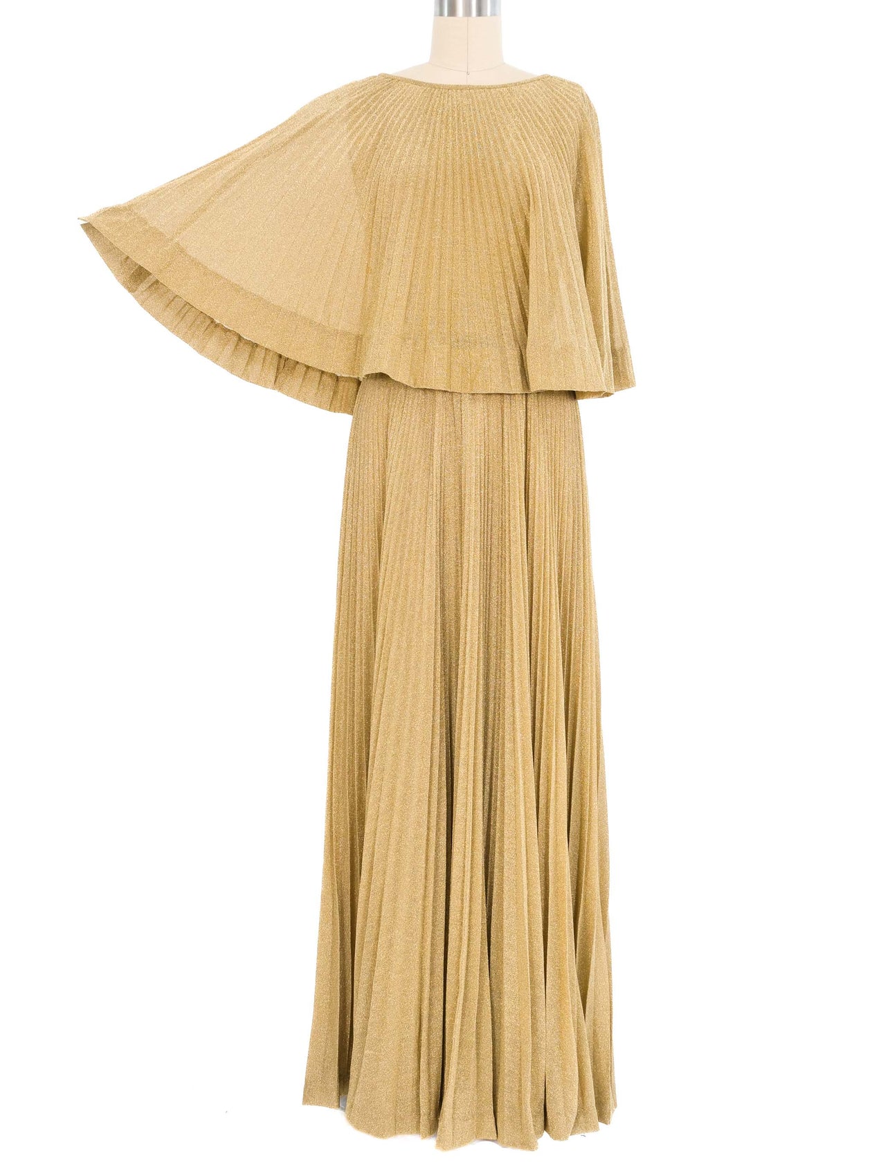 1970s Donald Brooks Gold Lurex Accordion Pleat Dress
