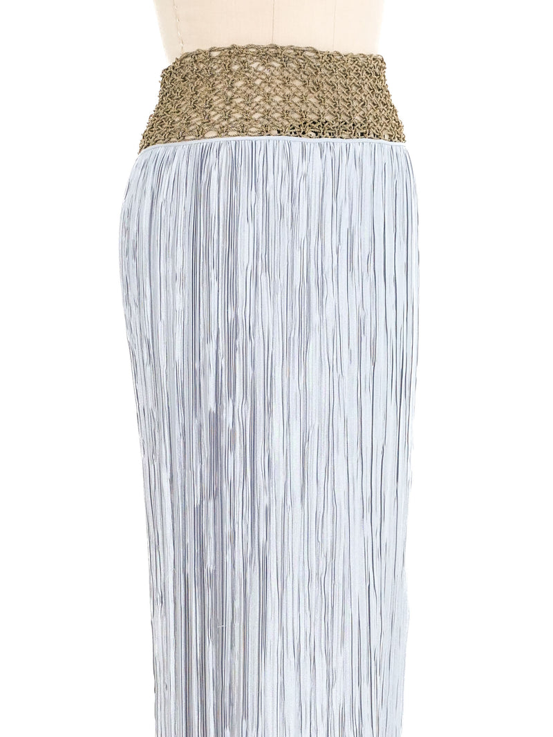Mary McFadden Periwinkle Plisse Fringed Skirt Ensemble Dress arcadeshops.com