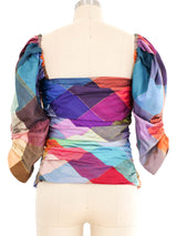 Vicky Tiel Rainbow Check Puff Sleeve Top Top arcadeshops.com