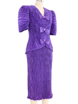 1980s Purple Bow Embellished Plisse Pleat Ensemble Suit arcadeshops.com