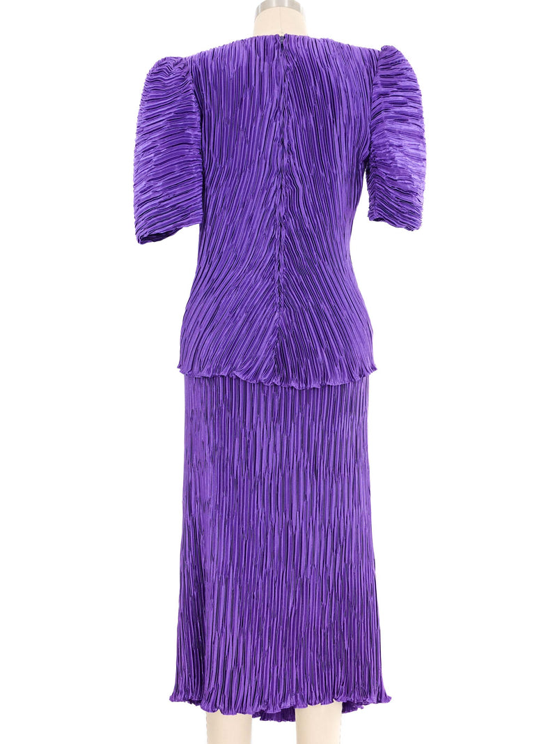 1980s Purple Bow Embellished Plisse Pleat Ensemble Suit arcadeshops.com