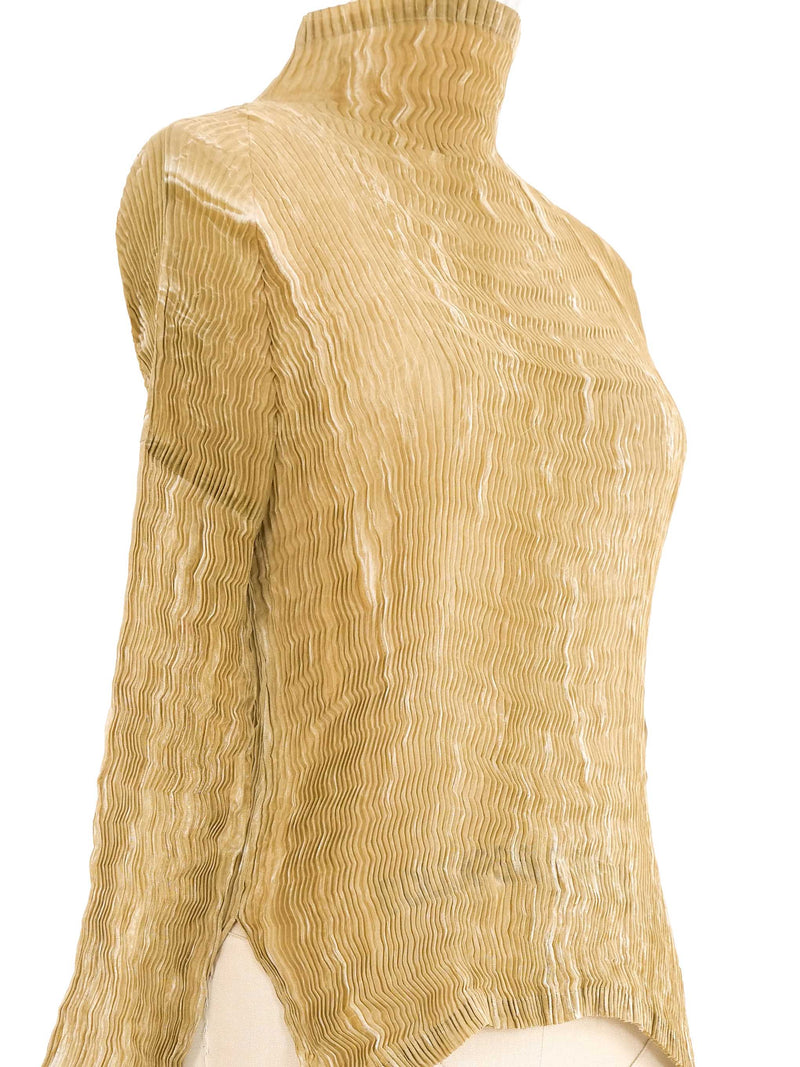 Issey Miyake Crinkle Pleated Beige Top Top arcadeshops.com