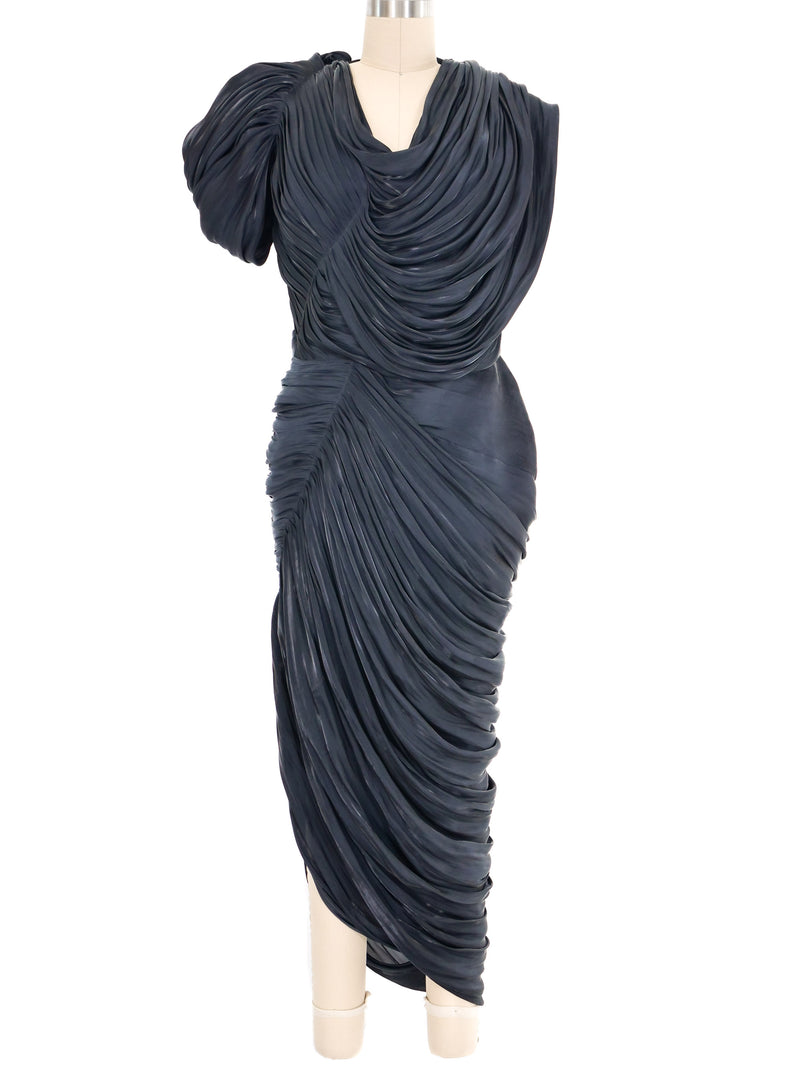 Versace Metallic Draped Pleated Evening Gown Dress arcadeshops.com