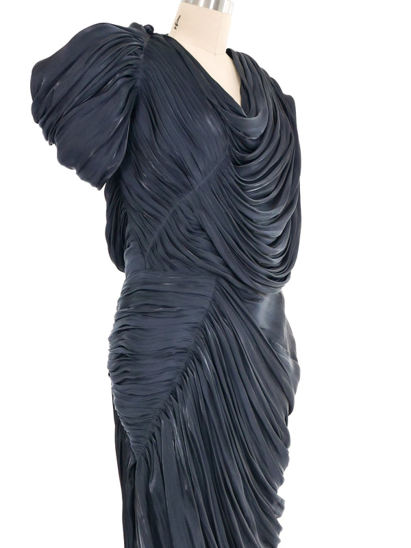 Versace Metallic Draped Pleated Evening Gown Dress arcadeshops.com