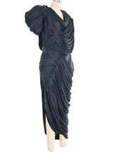 Versace Metallic Draped Pleated Evening Gown Dress arcadeshops.com