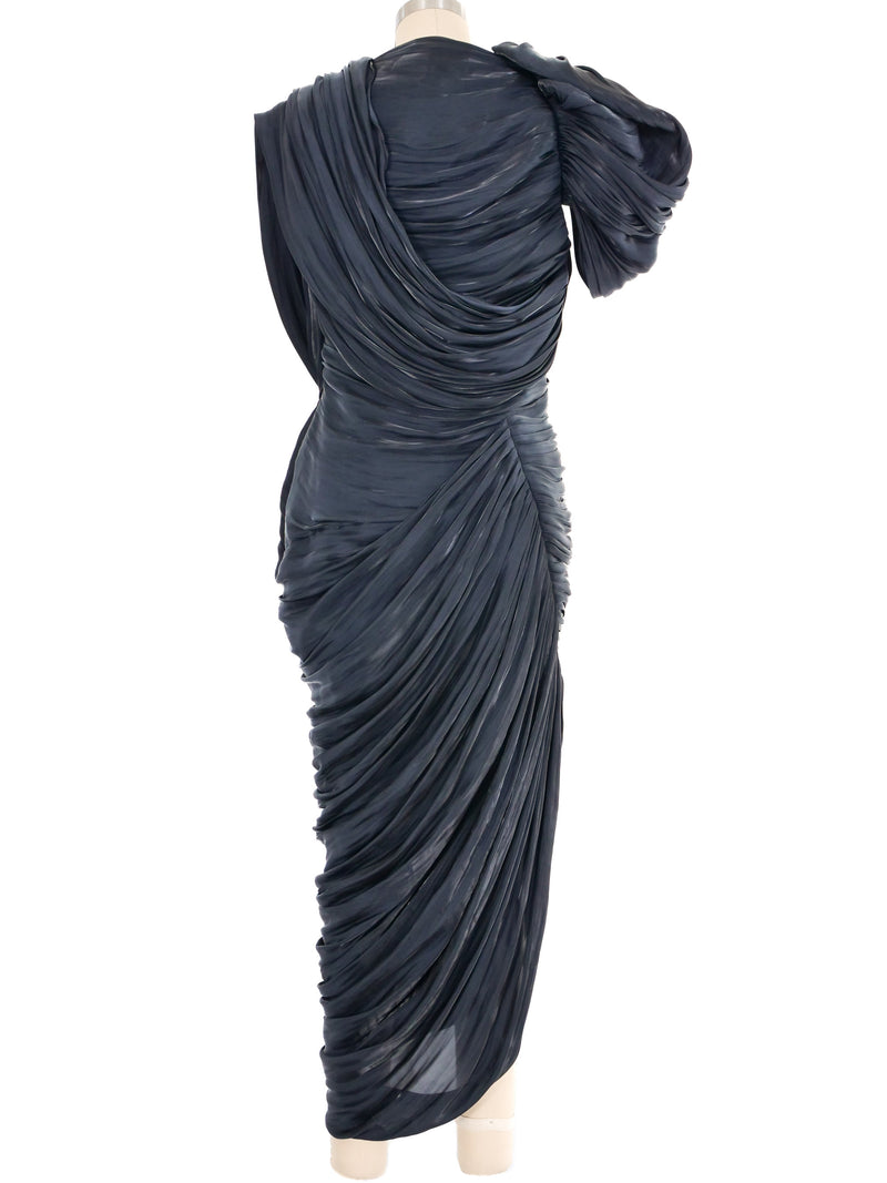 Versace Metallic Draped Pleated Evening Gown Dress arcadeshops.com