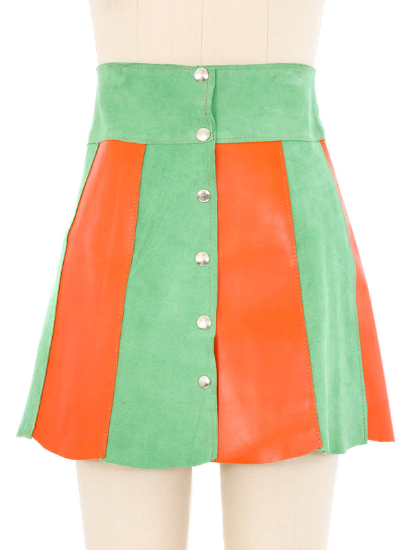 Seafoam And Orange Colorblock Leather Mini Skirt Bottom arcadeshops.com