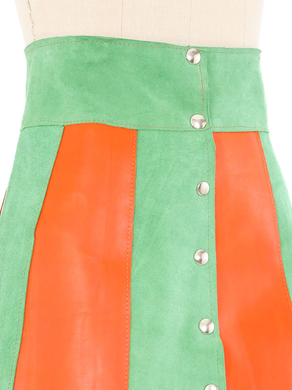 Seafoam And Orange Colorblock Leather Mini Skirt Bottom arcadeshops.com