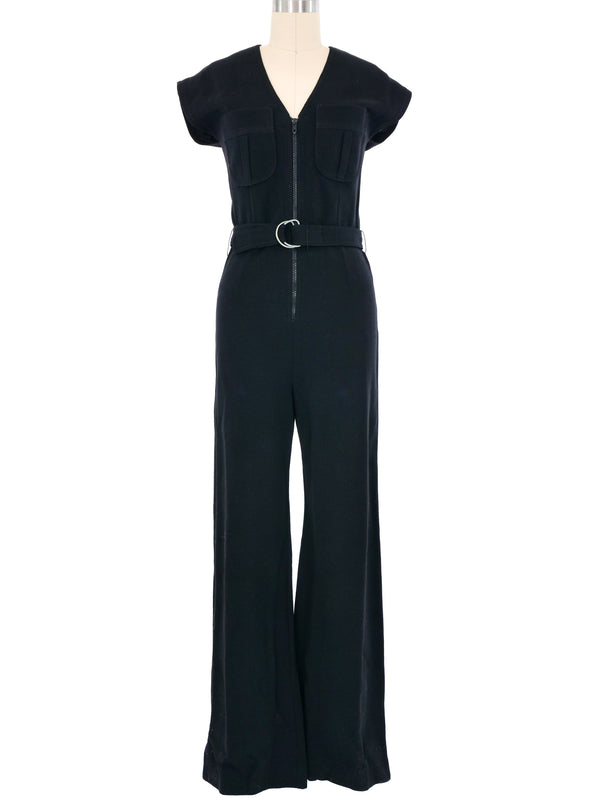 1970s Black Knit Belted Jumpsuit Jumpsuit arcadeshops.com